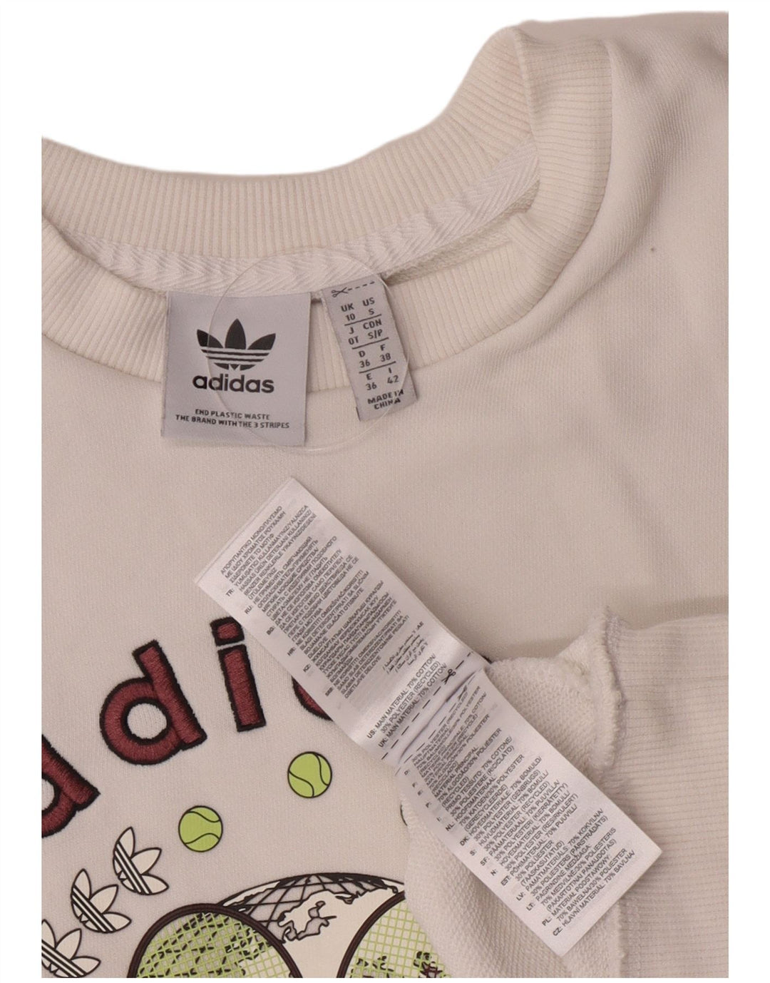 Adidas feminino gráfico oversized moletom jumper reino unido 10 pequeno algodão branco