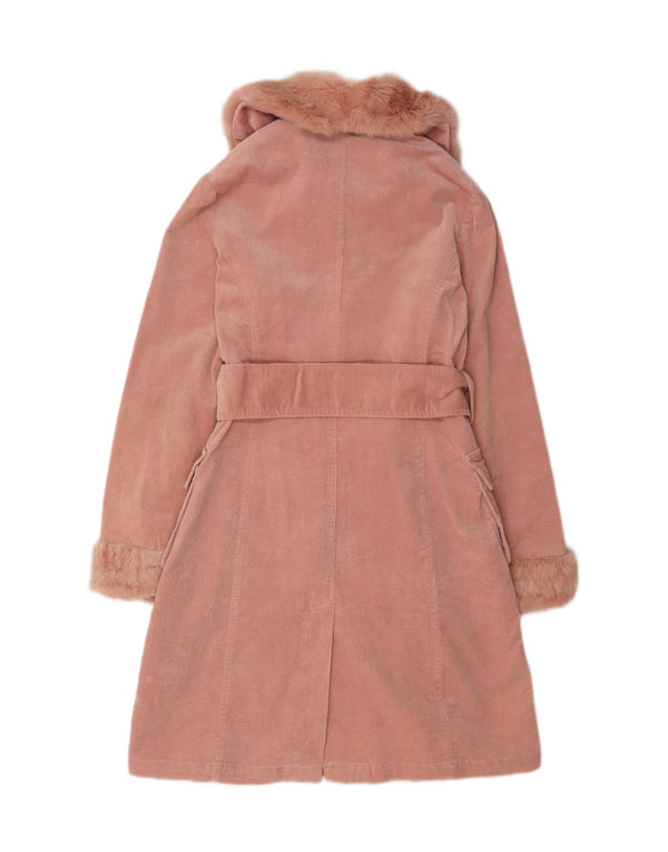 Casaco de veludo feminino vintage UK 10 pequeno algodão rosa