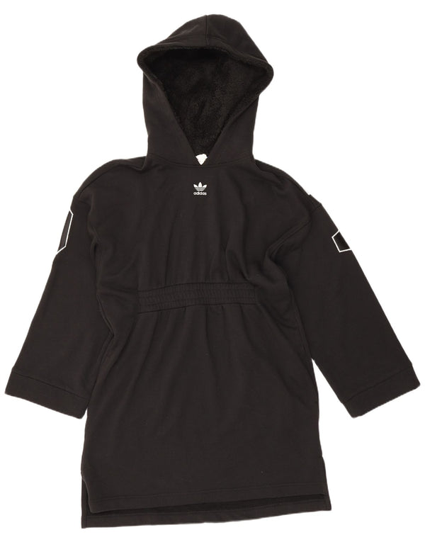Adidas feminino gráfico oversized moletom com capuz UK 10 pequeno algodão preto