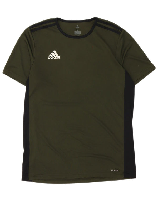 Adidas Mens Climalite Camiseta Top Médio Verde Colorblock Poliéster