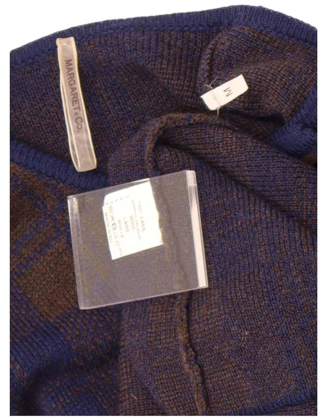 Suéter cardigã feminino vintage com palangre UK 14 xadrez azul marinho médio