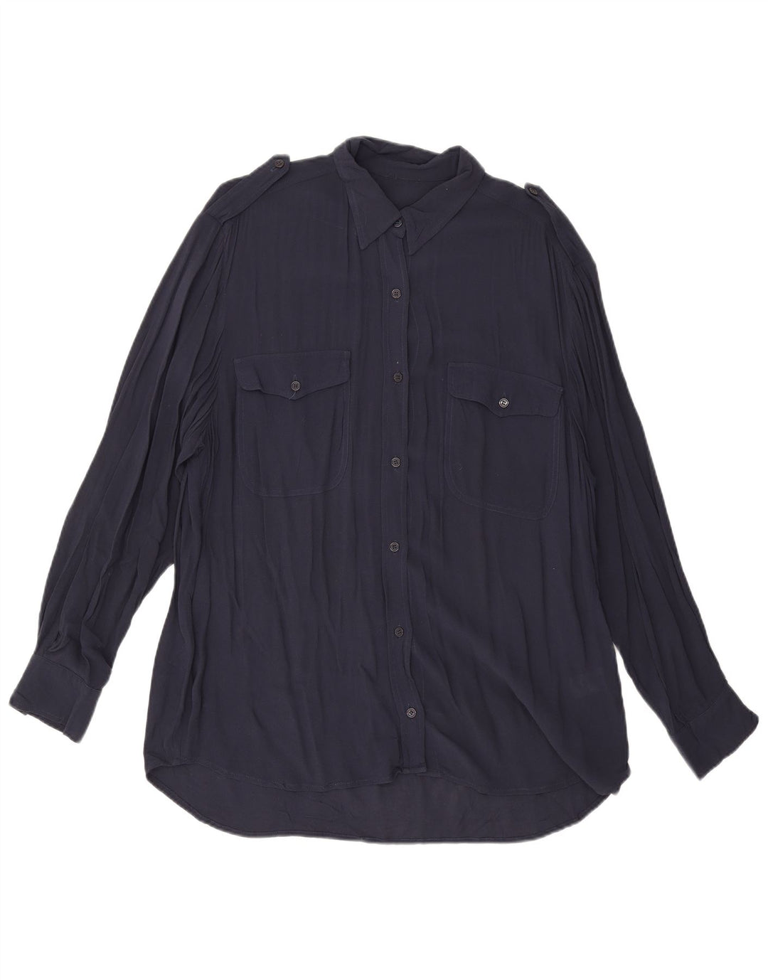 Blusa camisa feminina French Connection UK 12 viscose azul marinho médio