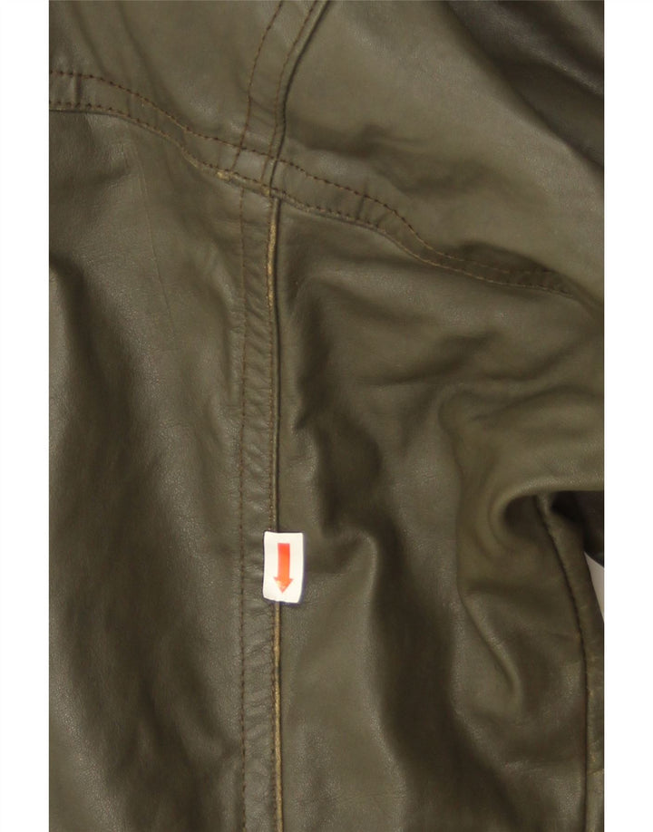 Jaqueta de couro masculina vintage IT 50 grande couro cáqui