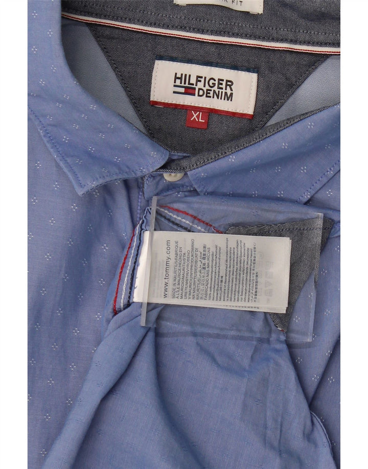 Camisa masculina TOMMY HILFIGER Regular Fit XL algodão manchado azul