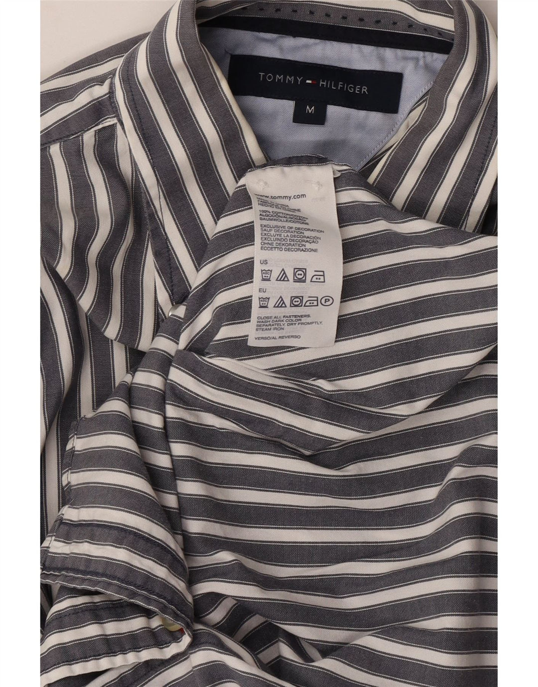 Camisa masculina TOMMY HILFIGER algodão listrado cinza médio