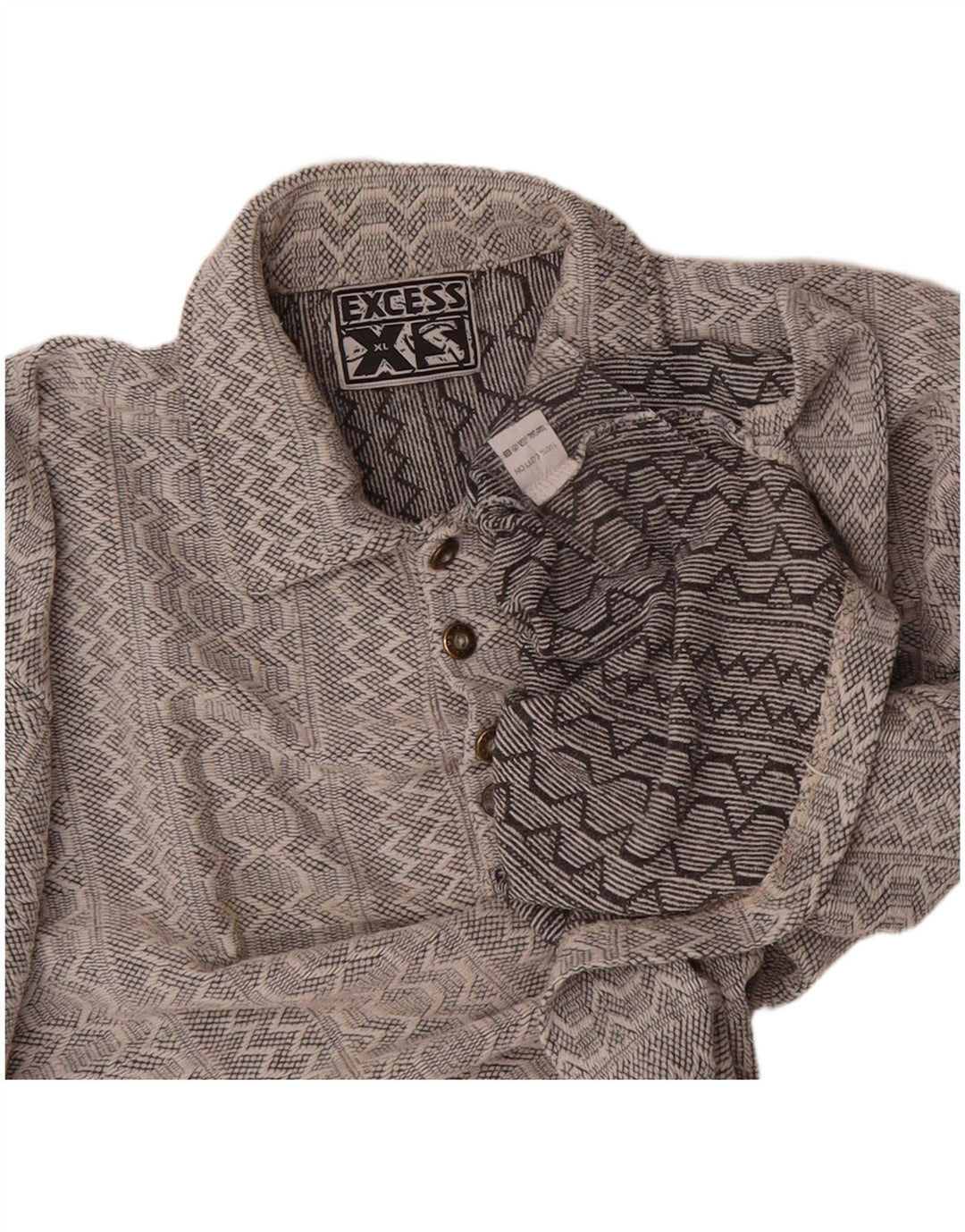 Suéter masculino VINTAGE com gola polo e algodão geométrico cinza XL