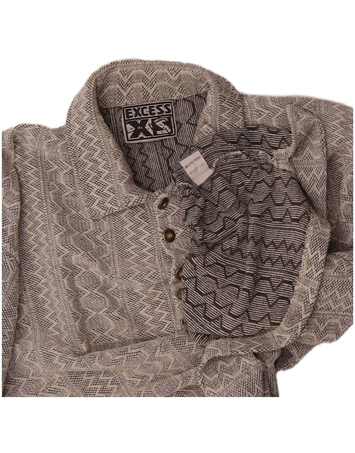 Suéter masculino VINTAGE com gola polo e algodão geométrico cinza XL