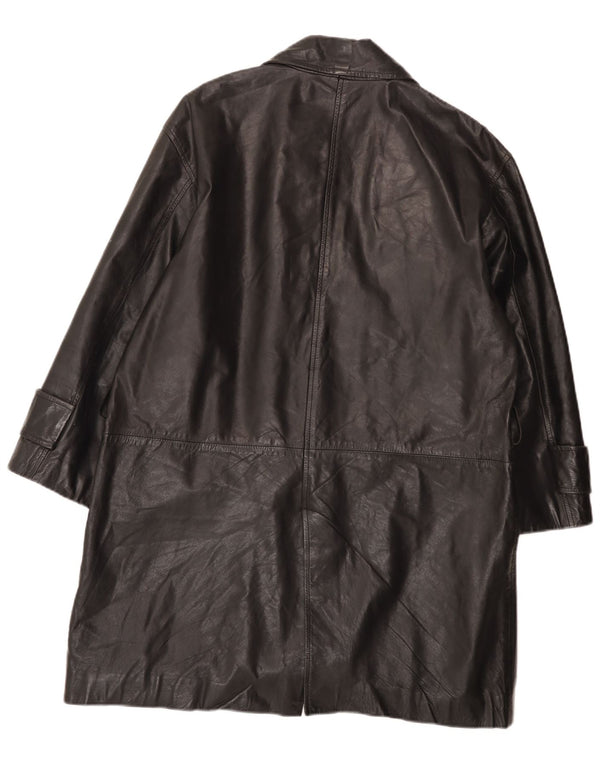 Casaco feminino vintage de couro com peito duplo e corte relaxado IT 42 médio preto