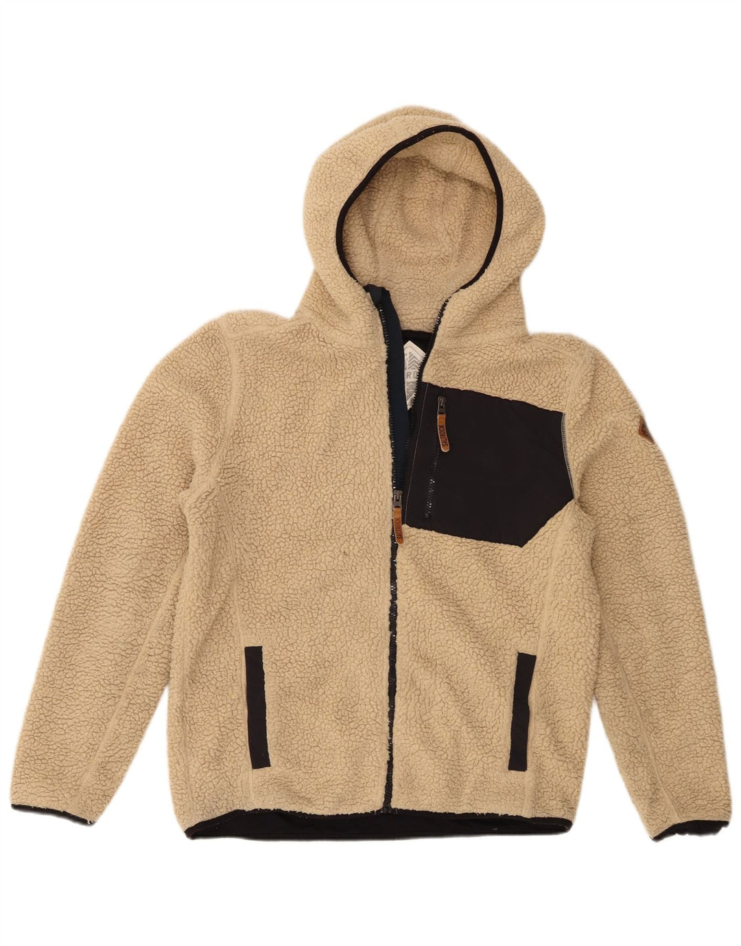 Jaqueta masculina de lã com capuz Saltrock Reino Unido 38 poliéster colorblock bege médio
