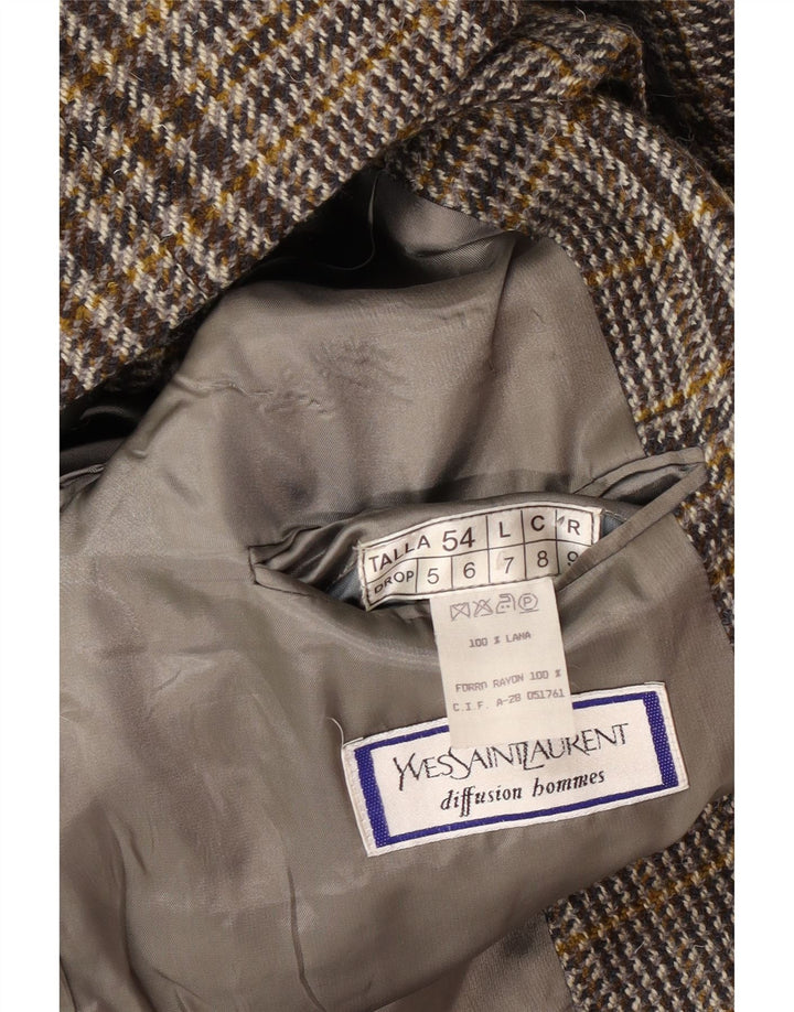 Jaqueta blazer masculina Yves Saint Laurent com 2 botões IT 54 2XL lã xadrez cinza