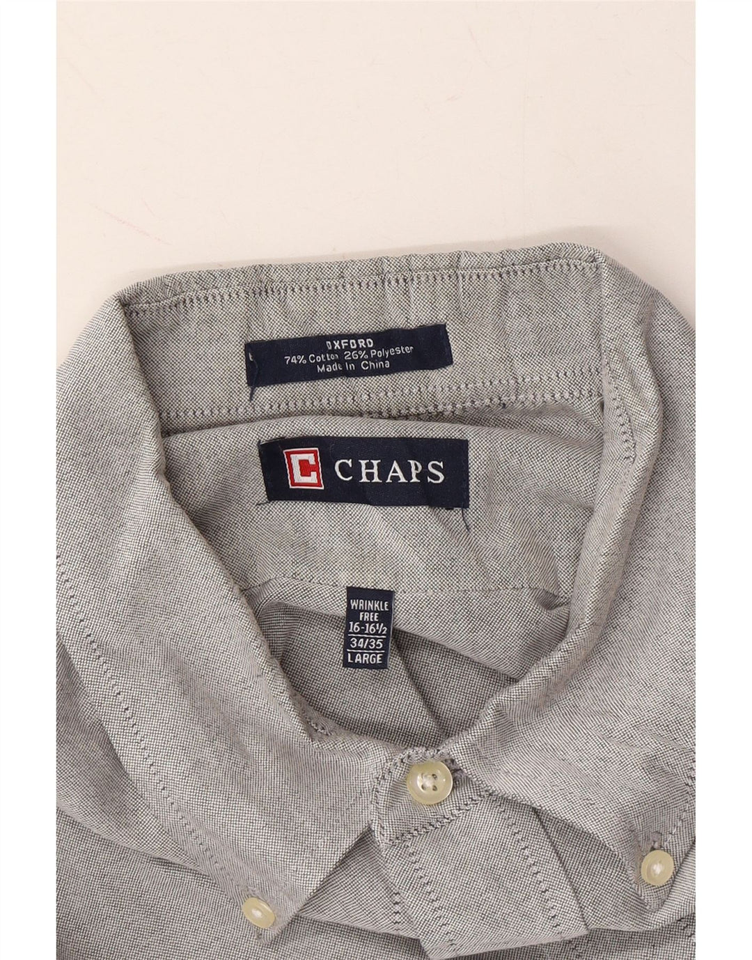 CHAPS Mens Wrinkle Free Shirt Size 16 1/2 Large Grey Cotton Vintage Chaps and Second-Hand Chaps from Messina Hembry 