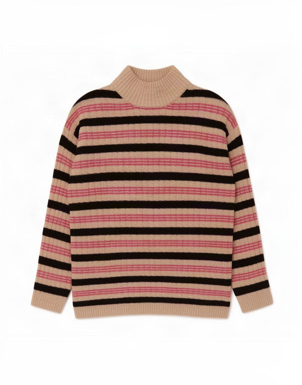Suéter feminino Marks & Spencer com gola tartaruga Reino Unido 6 XS listrado bege