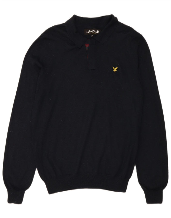 Suéter masculino Lyle & Scott com gola polo e lã xadrez média preta