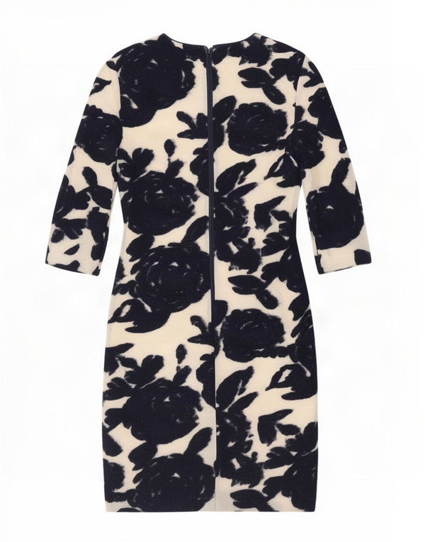 Vestido feminino Reiss manga 3/4 com bainha UK 10 pequeno azul marinho floral lã