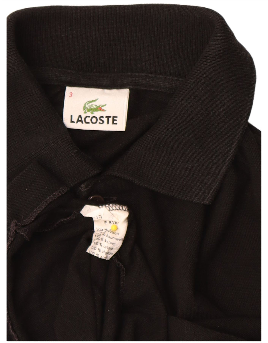 Camisa polo masculina Lacoste tamanho 3 pequeno algodão preto