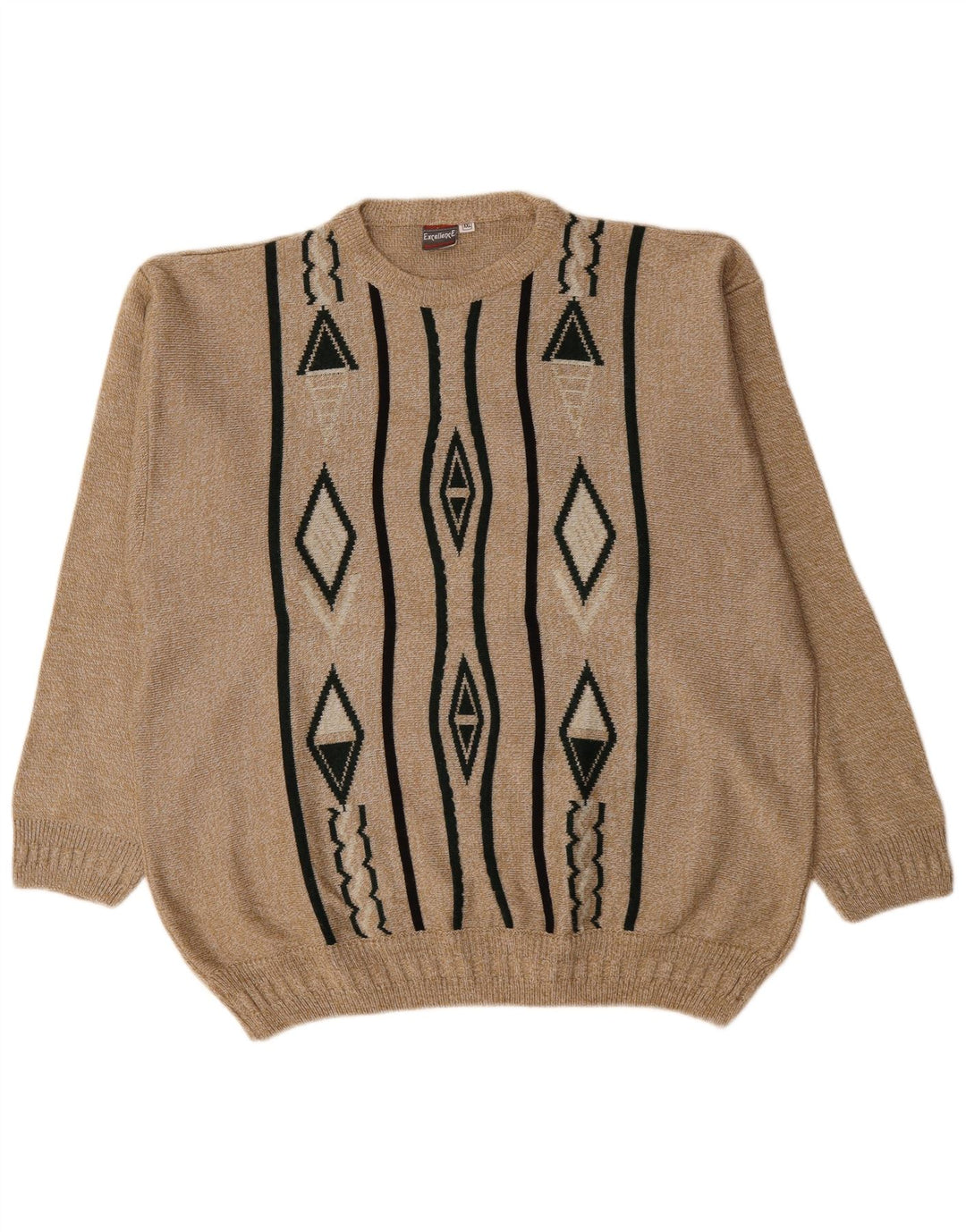 Suéter masculino VINTAGE com gola redonda 2XL bege geométrico
