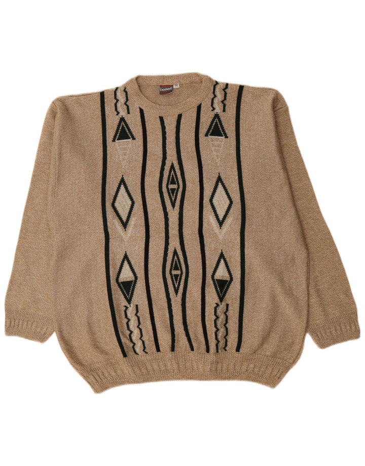 Suéter masculino VINTAGE com gola redonda 2XL bege geométrico