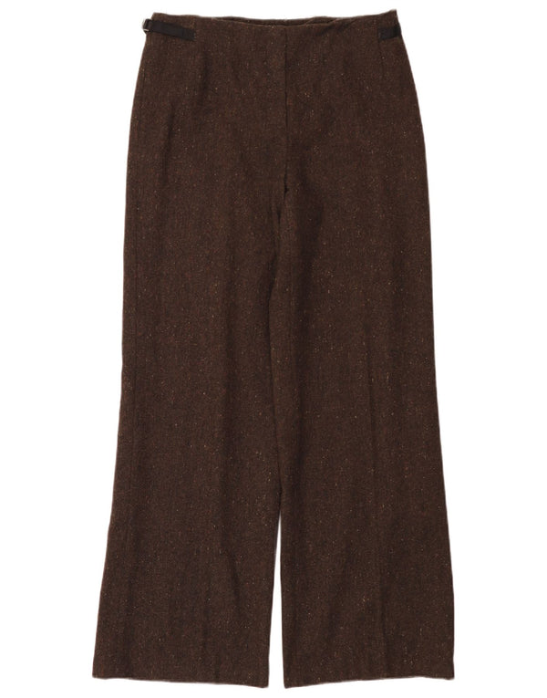 Calça casual feminina vintage de perna larga UE 38 médio W30 L30 marrom manchado