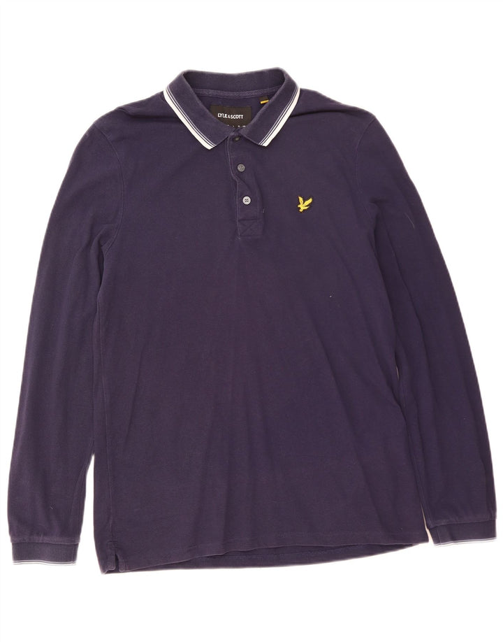 Camisa polo masculina de manga comprida Lyle & Scott de algodão azul marinho médio