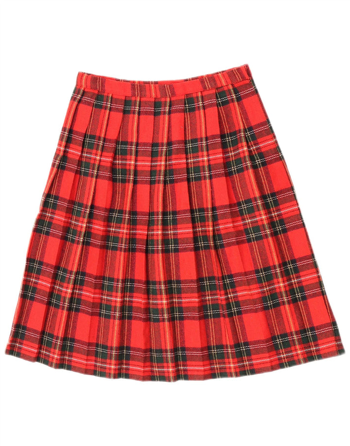 Saia plissada feminina vintage W26 pequena xadrez vermelha