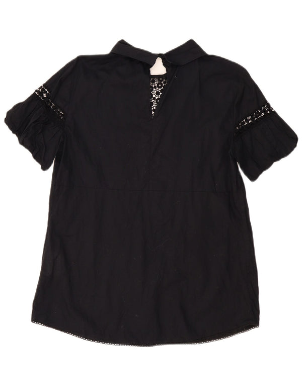Blusa feminina BENETTON UK 14 grande algodão floral preto