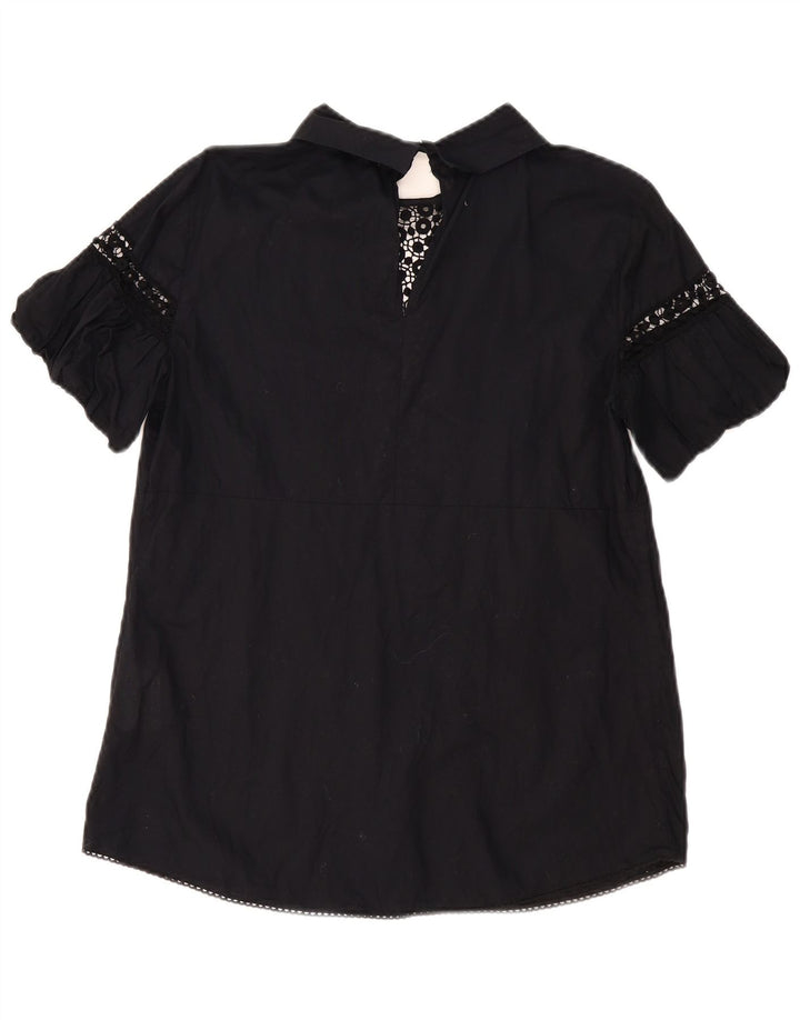 Blusa feminina BENETTON UK 14 grande algodão floral preto