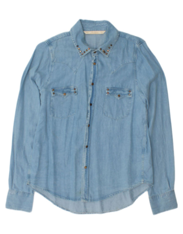Camisa jeans feminina Zara Reino Unido 16 grande azul Lyocell