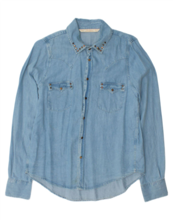 Camisa jeans feminina Zara Reino Unido 16 grande azul Lyocell