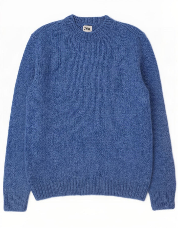 Zara Suéter masculino com gola redonda e acrílico azul médio