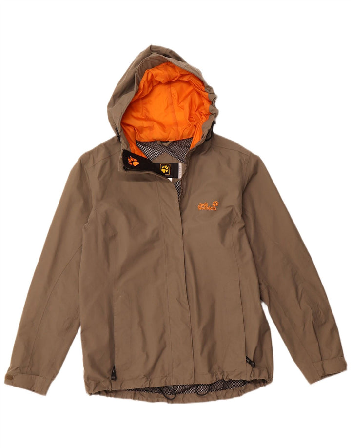 Jaqueta de chuva feminina com capuz JACK WOLFSKIN Reino Unido 14/16 grande poliamida bege
