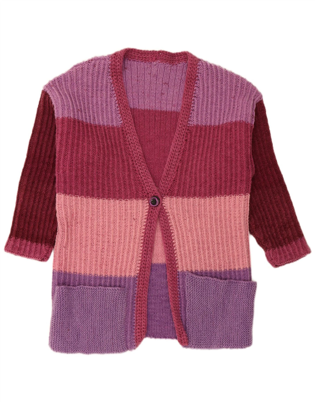 VINTAGE Womens Cardigan Sweater UK 14 Large Multicoloured Colourblock