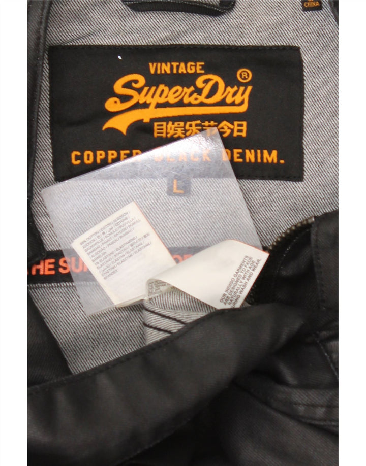 Jaqueta jeans masculina SUPERDRY Reino Unido 40 grande algodão preto