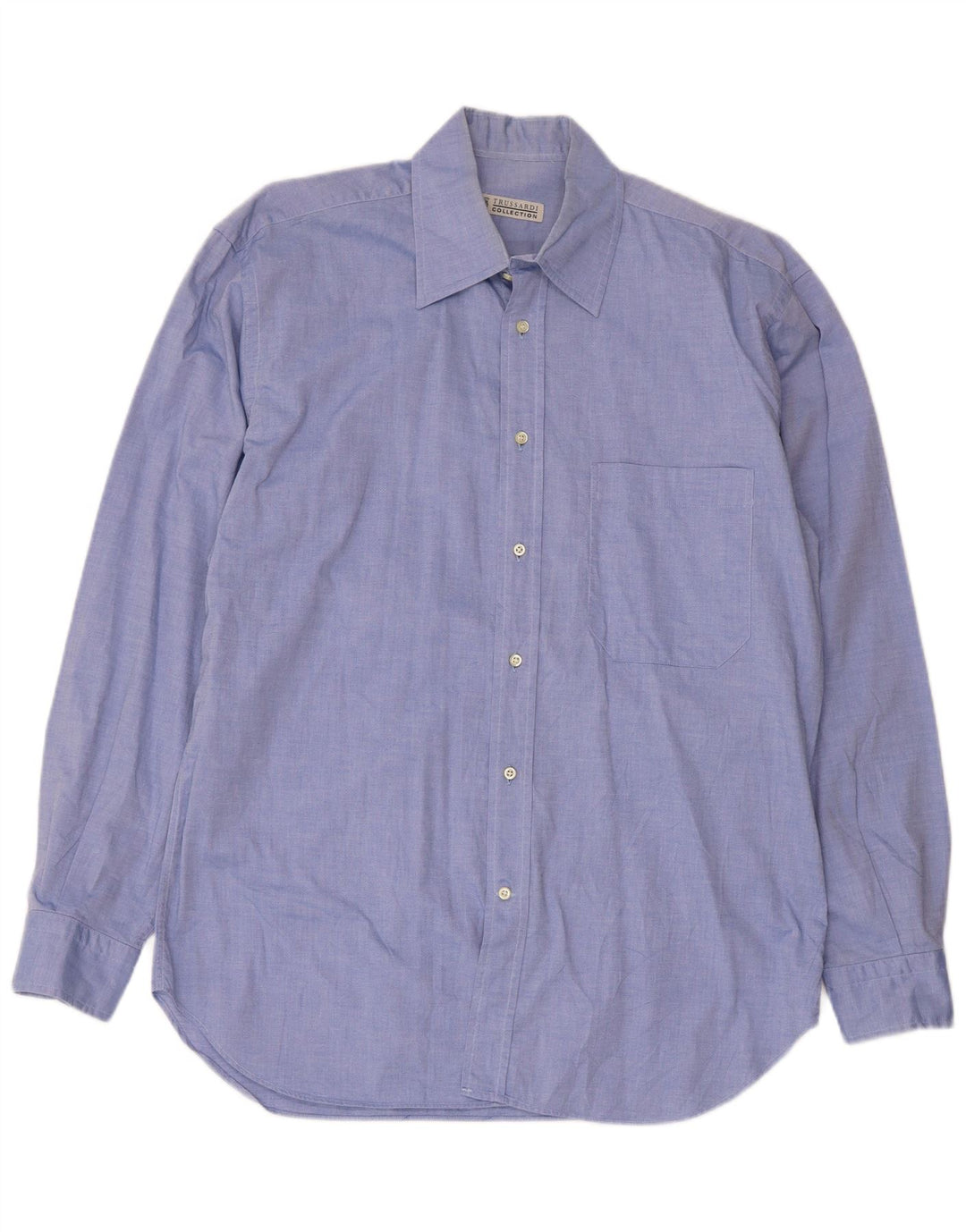 Trussardi Jeans Camisa masculina tamanho 40 15 1/2 algodão azul médio