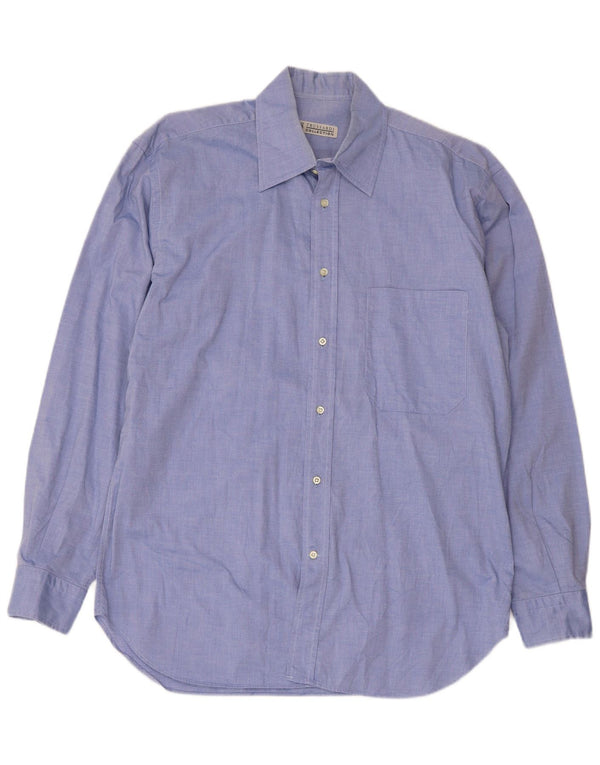 Trussardi Jeans Camisa masculina tamanho 40 15 1/2 algodão azul médio