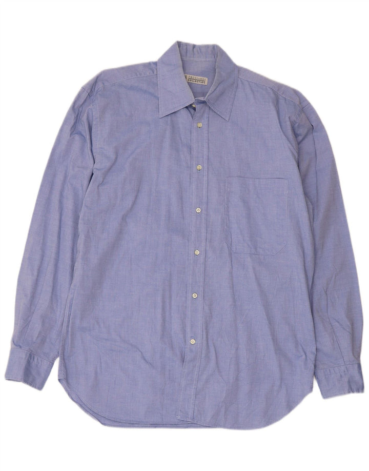 Trussardi Jeans Camisa masculina tamanho 40 15 1/2 algodão azul médio