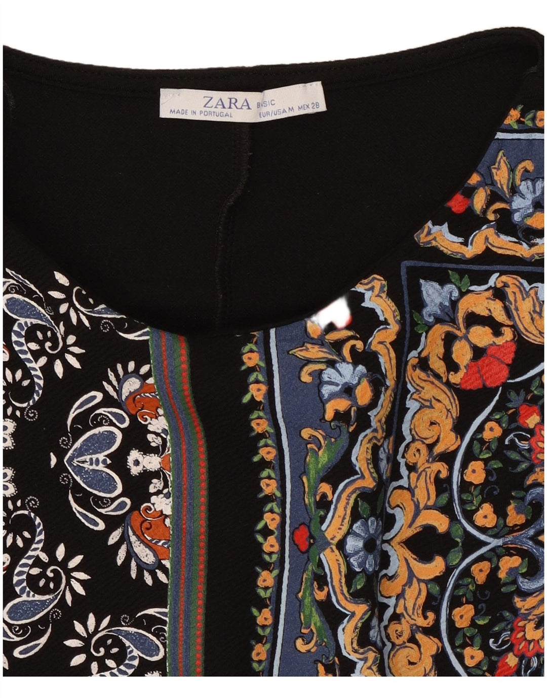 Vestido kaftan feminino Zara manga 3/4 UK 12 médio preto patchwork