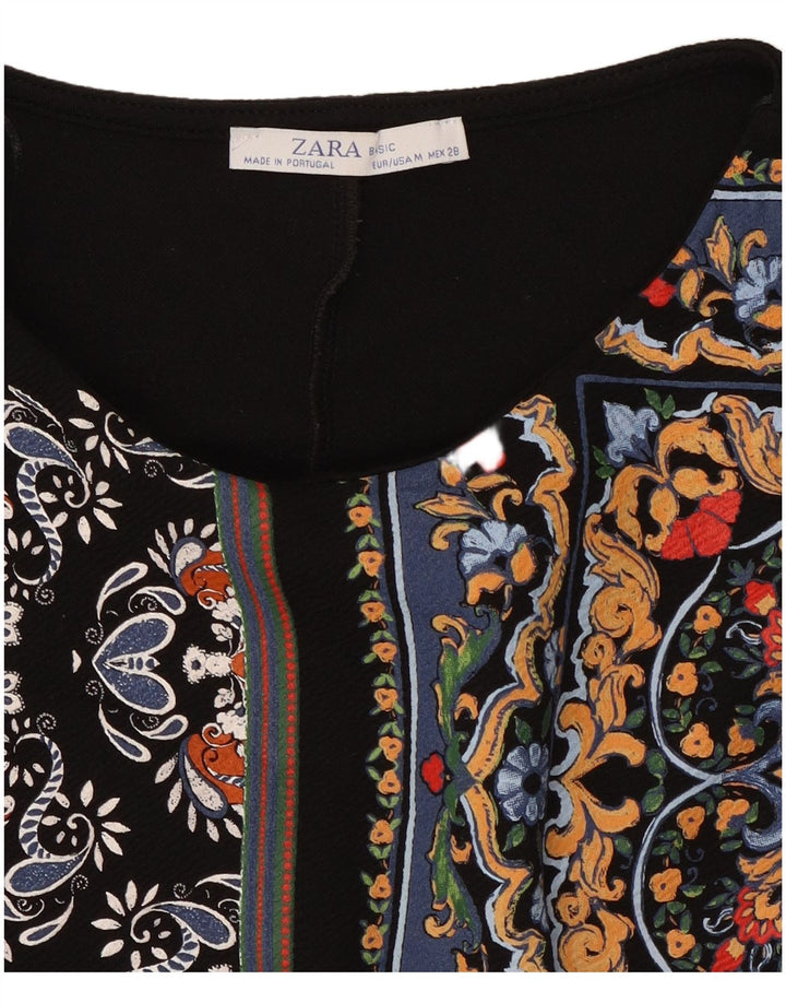 Vestido kaftan feminino Zara manga 3/4 UK 12 médio preto patchwork