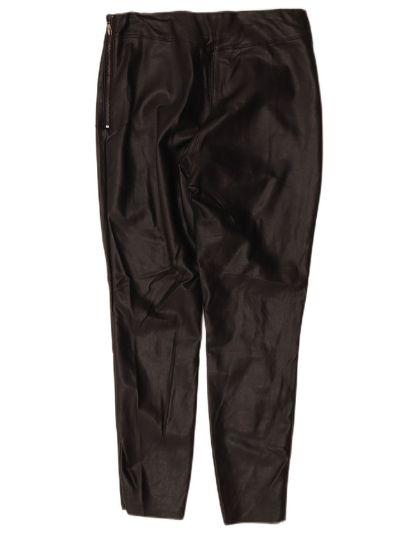Calça feminina Topshop de cintura alta fina de couro sintético tamanho 10 W26 L25 preta