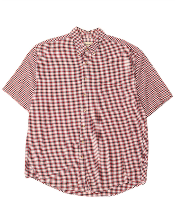 Camisa masculina alta de manga curta Eddie Bauer XL vermelho algodão guingão