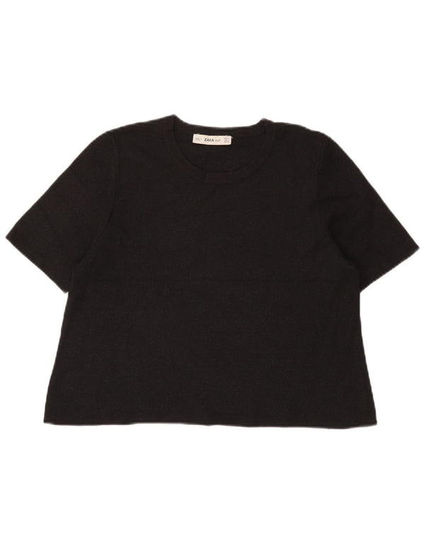 Camiseta Zara Feminina Crop Top UK 12 Médio Preto