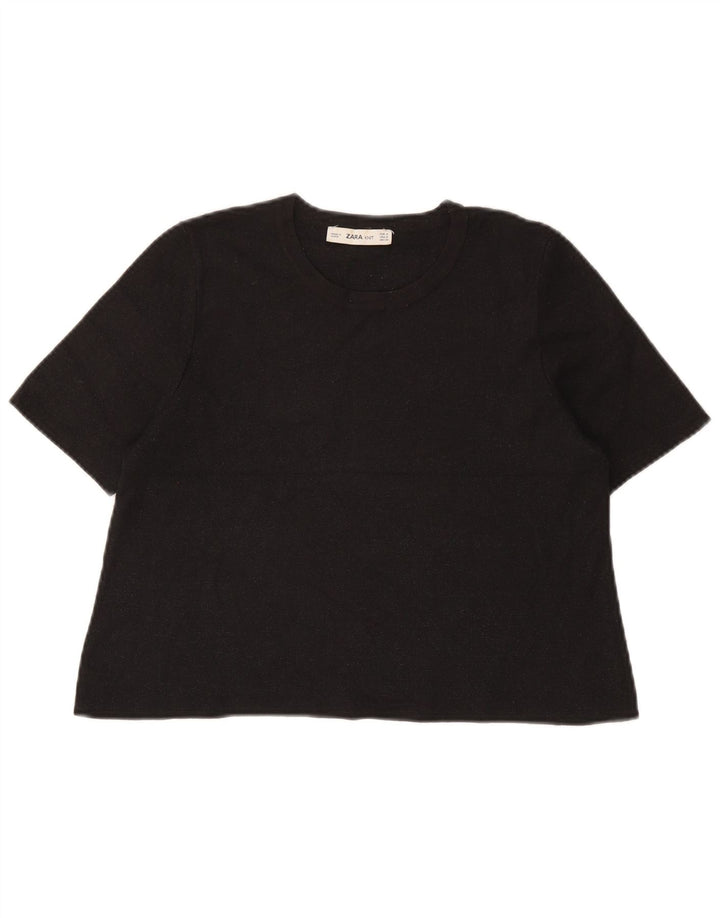 Camiseta Zara Feminina Crop Top UK 12 Médio Preto