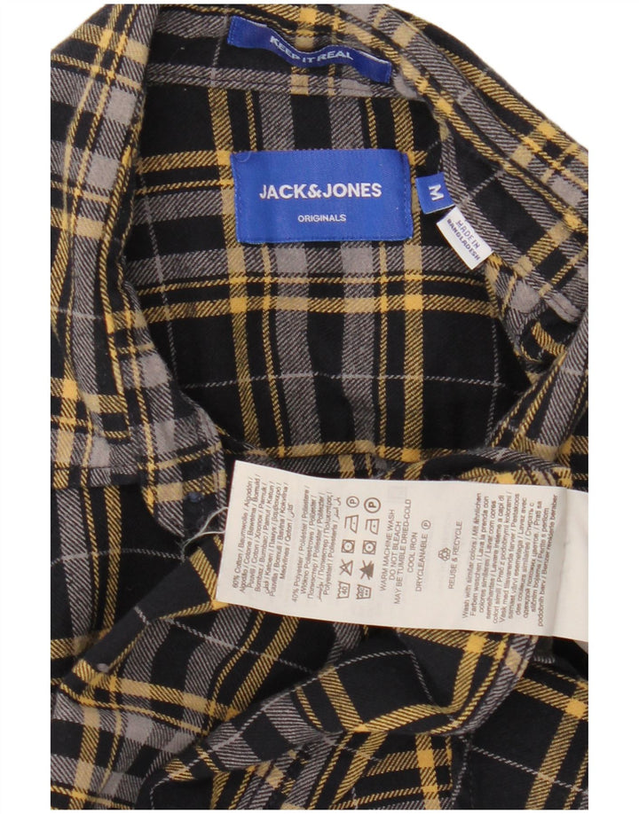 Camisa masculina de flanela Jack & Jones, algodão xadrez preto médio