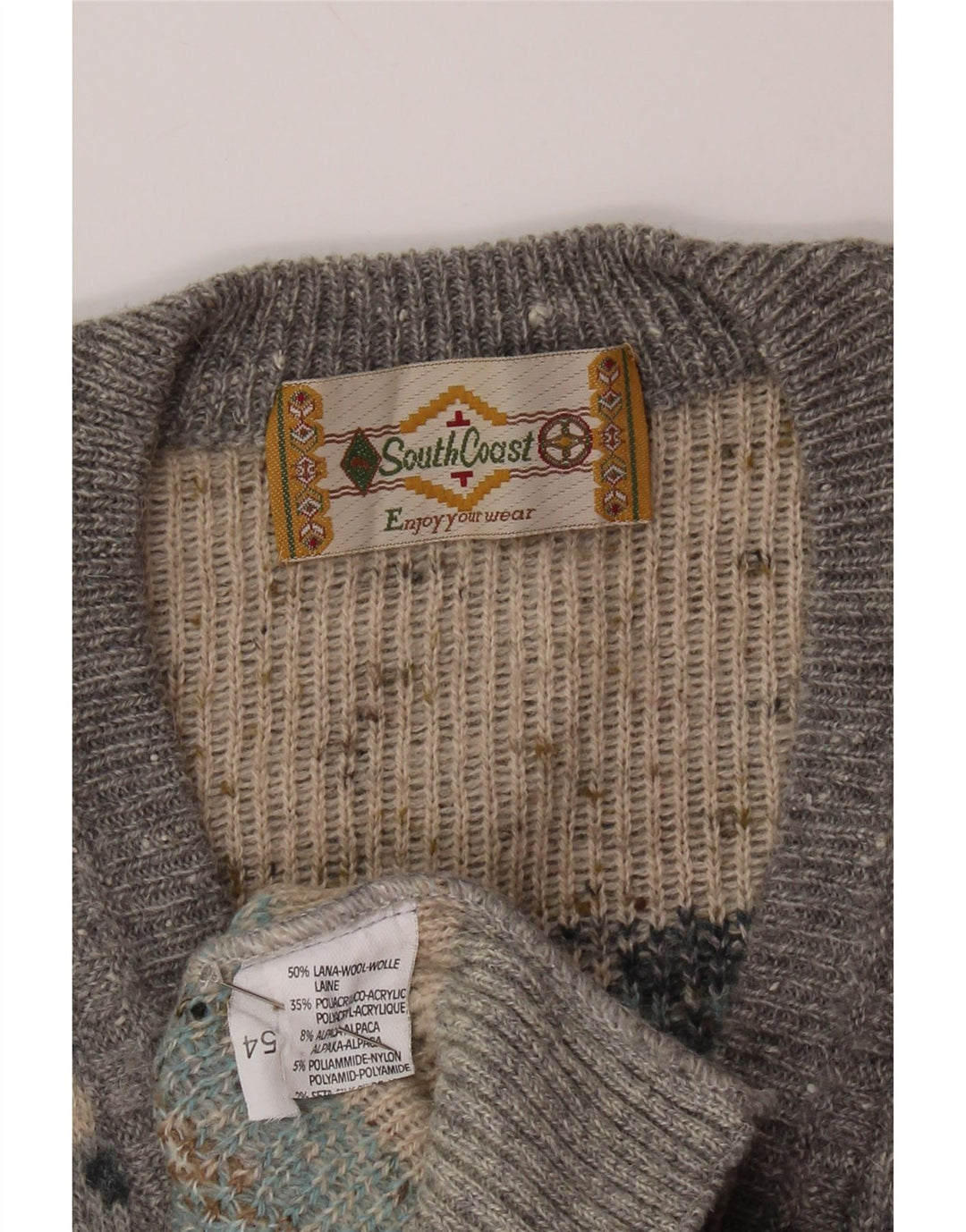 Suéter masculino com decote em V SOUTH COAST IT 54 XL cinza Fair Isle Wool