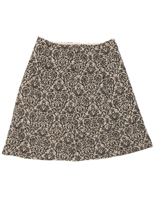Saia feminina Benetton A-Line UK 8 pequena W27 poliéster floral preto