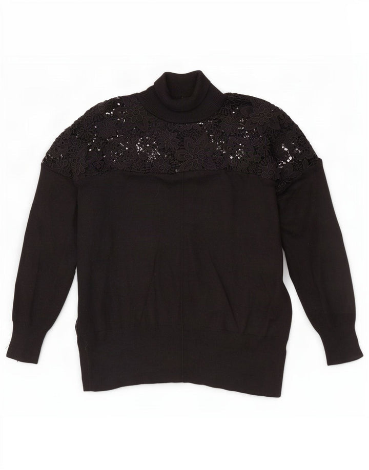 Suéter feminino French Connection com gola redonda Reino Unido 14 médio preto floral