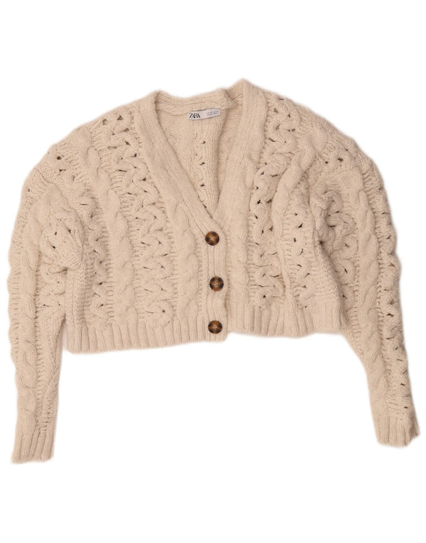 Zara Suéter Cardigan Feminino Crop Oversized Reino Unido 10 Acrílico Branco Pequeno