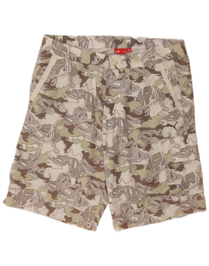 Puma Mens Abstract Pattern Cargo Shorts Grande W36 Bege Camuflagem Moderno