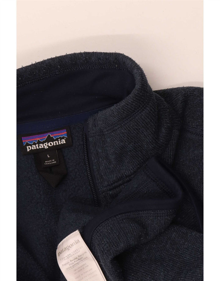 Suéter masculino Patagonia com zíper e gola grande poliéster azul marinho