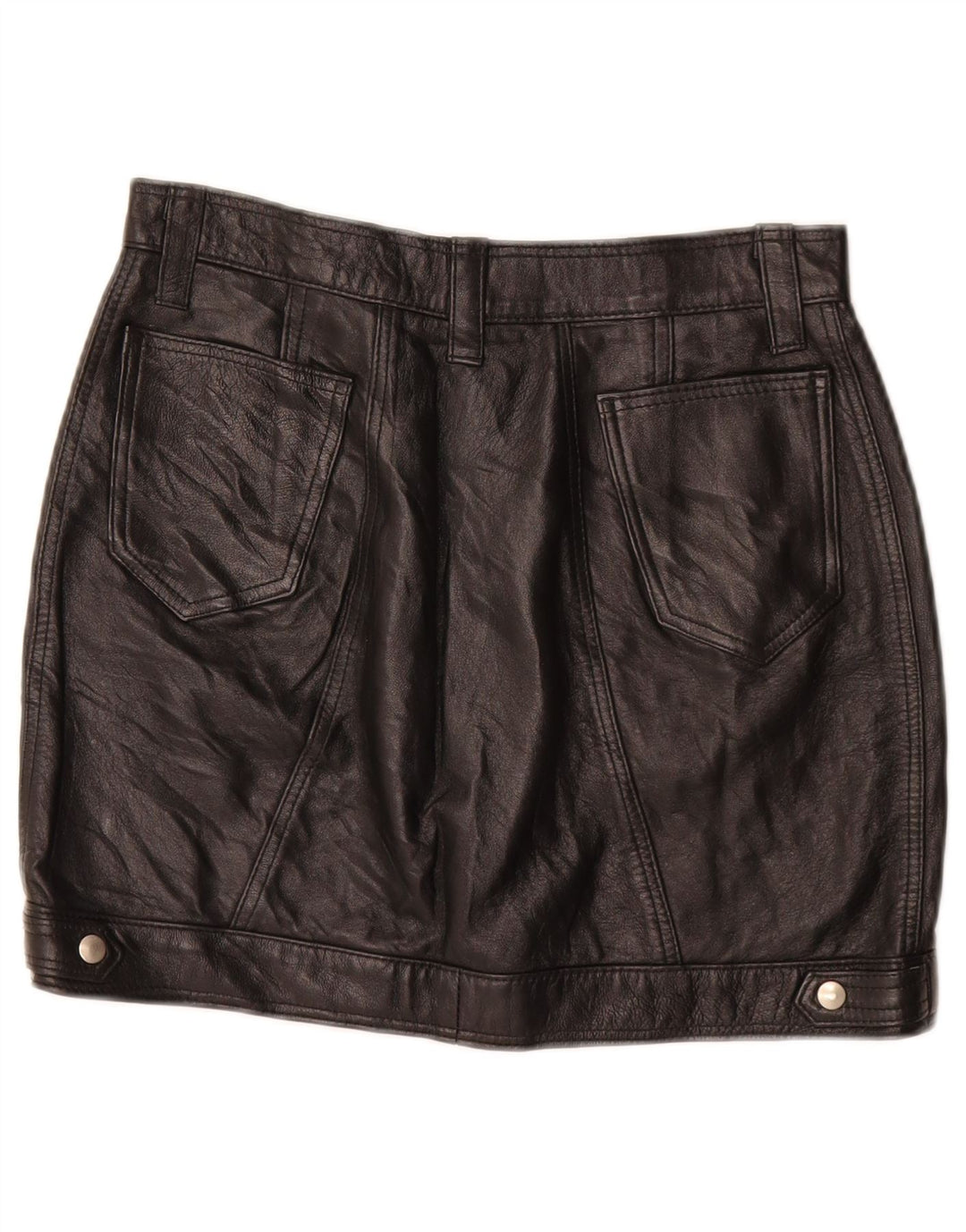 Mini saia de couro feminina vintage W26 pequena preta