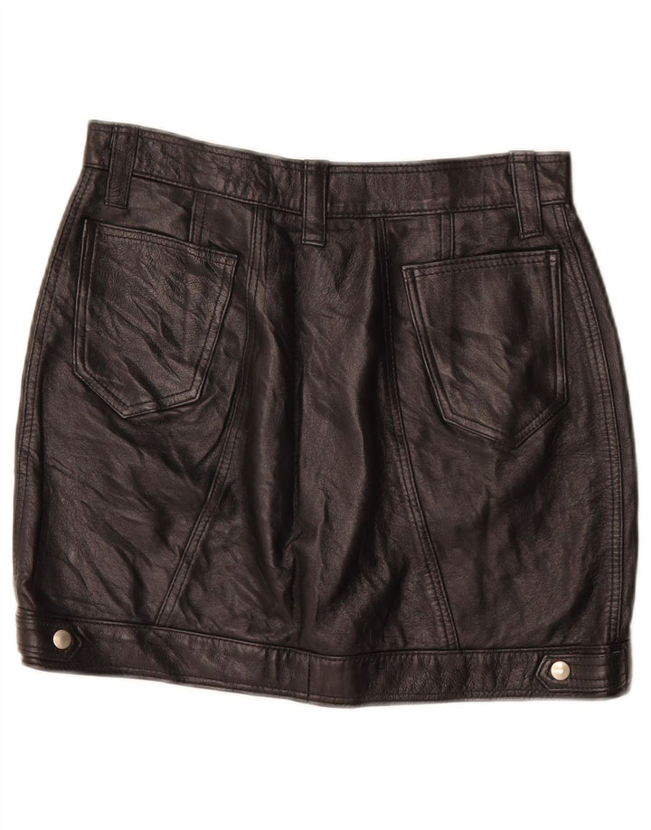 Mini saia de couro feminina vintage W26 pequena preta